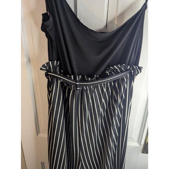 Venus Paperbag Striped Jumpsuit Womens Sz 2X Asymmetrical Neckline Glam Party - Picture 7 of 10